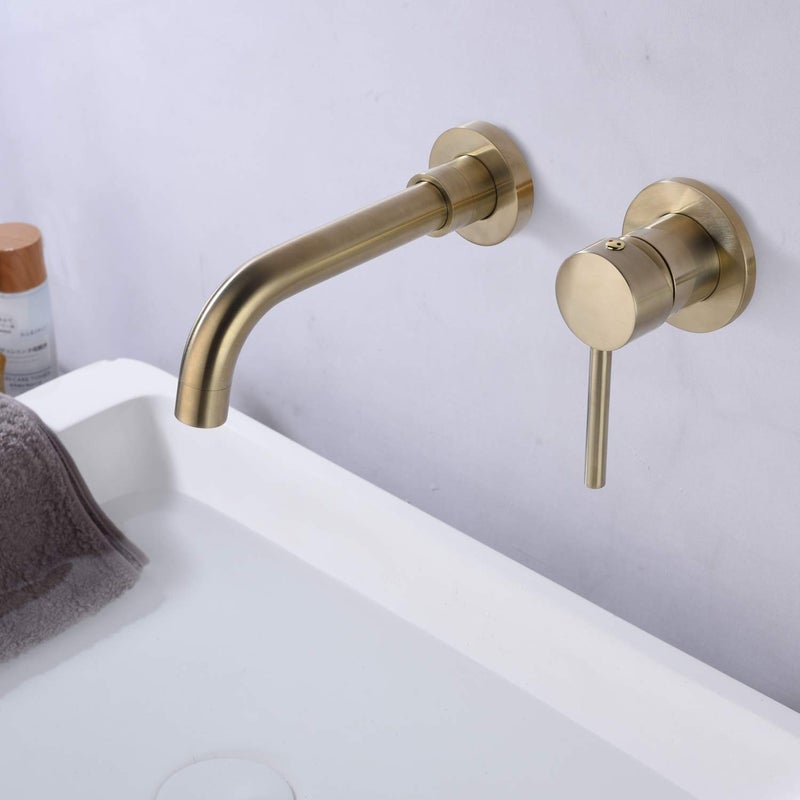 Sumerain Wall Mount Bathroom Faucet Brushed Gold,Single Handle with Brass Rough-in Valve - Image 5